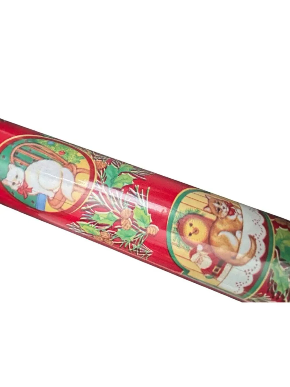 Vintage Carlton Cards Jumbo Christmas Wrapping Paper Roll With Cats & Holiday De